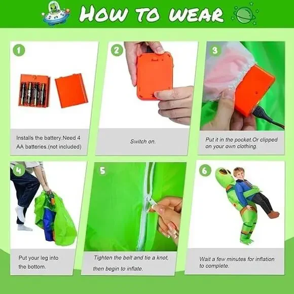 Kids Teens Inflatable Alien Costume Blow Up Pick Me Up Suit Halloween 4.6'-5.3' - Picture 4 of 8